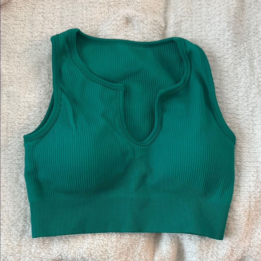 Emerald Green Ribbed Sleeveless Crop Tank Top